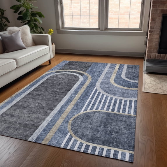Addison Rugs Chantille Indoor/Outdoor Transitional Art Deco Navy Washable Rectangle Rug, 9' x 12'