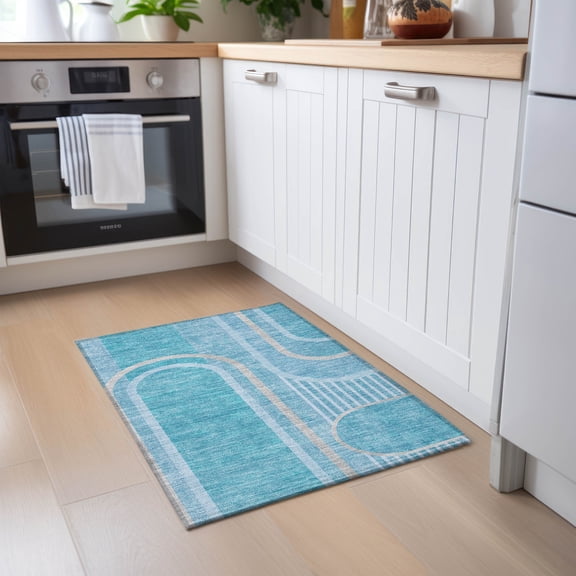 Addison Rugs Chantille Indoor/Outdoor Transitional Art Deco Teal Washable Rectangle Rug, 1'8" x 2'6"