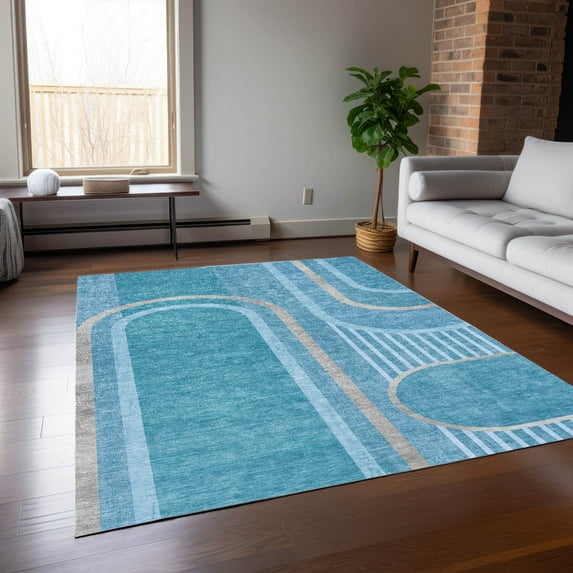 Addison Rugs Chantille Indoor/Outdoor Transitional Art Deco Teal Washable Rectangle Rug, 2'6" x 3'10"