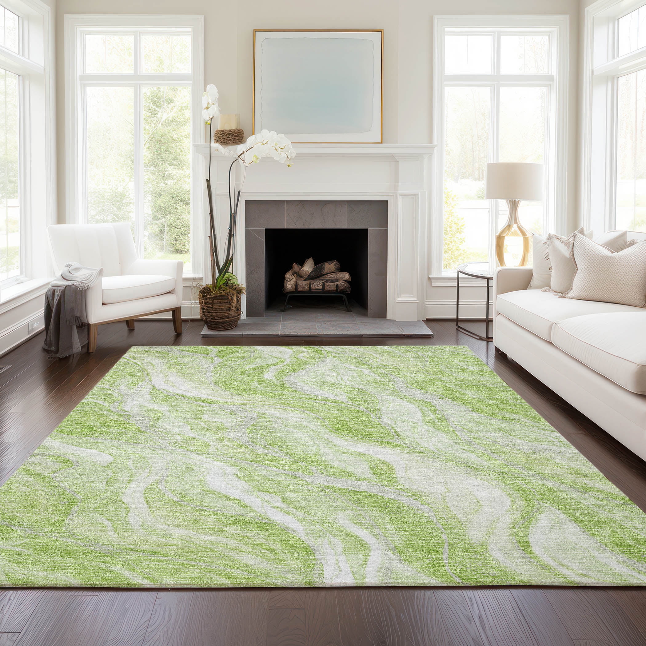 Addison Rugs Chantille Indoor/Outdoor Transitional Waves Aloe Washable Rectangle Rug, 10' x 14'