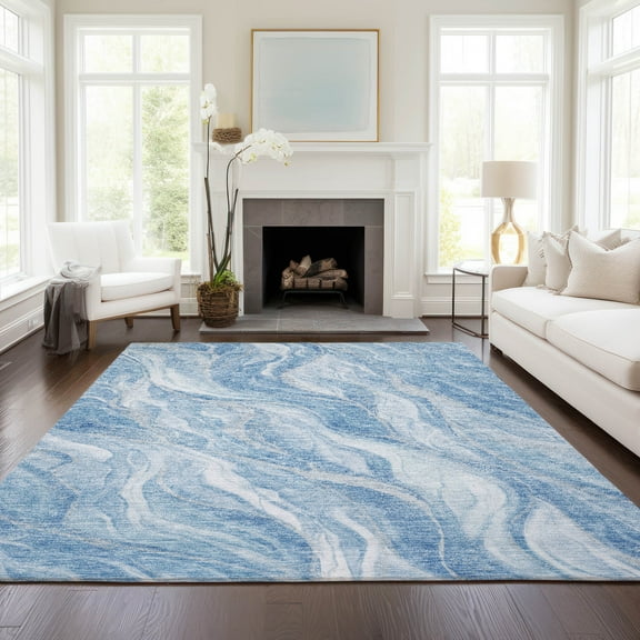 Addison Rugs Chantille Indoor/Outdoor Transitional Waves Blue Washable Rectangle Rug, 10' x 14'