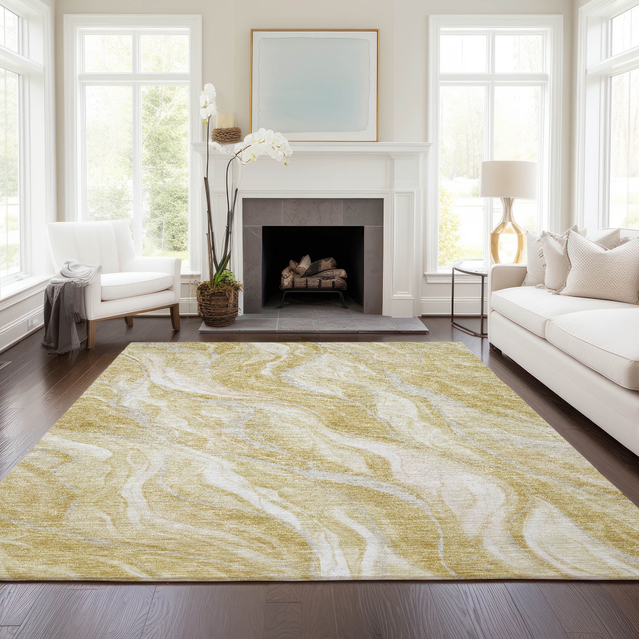 Addison Rugs Chantille Indoor/Outdoor Transitional Waves Gold Washable Rectangle Rug, 8' x 10'