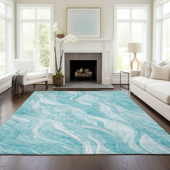Addison Rugs Chantille Indoor/Outdoor Transitional Waves Teal Washable Rectangle Rug, 3' x 5'