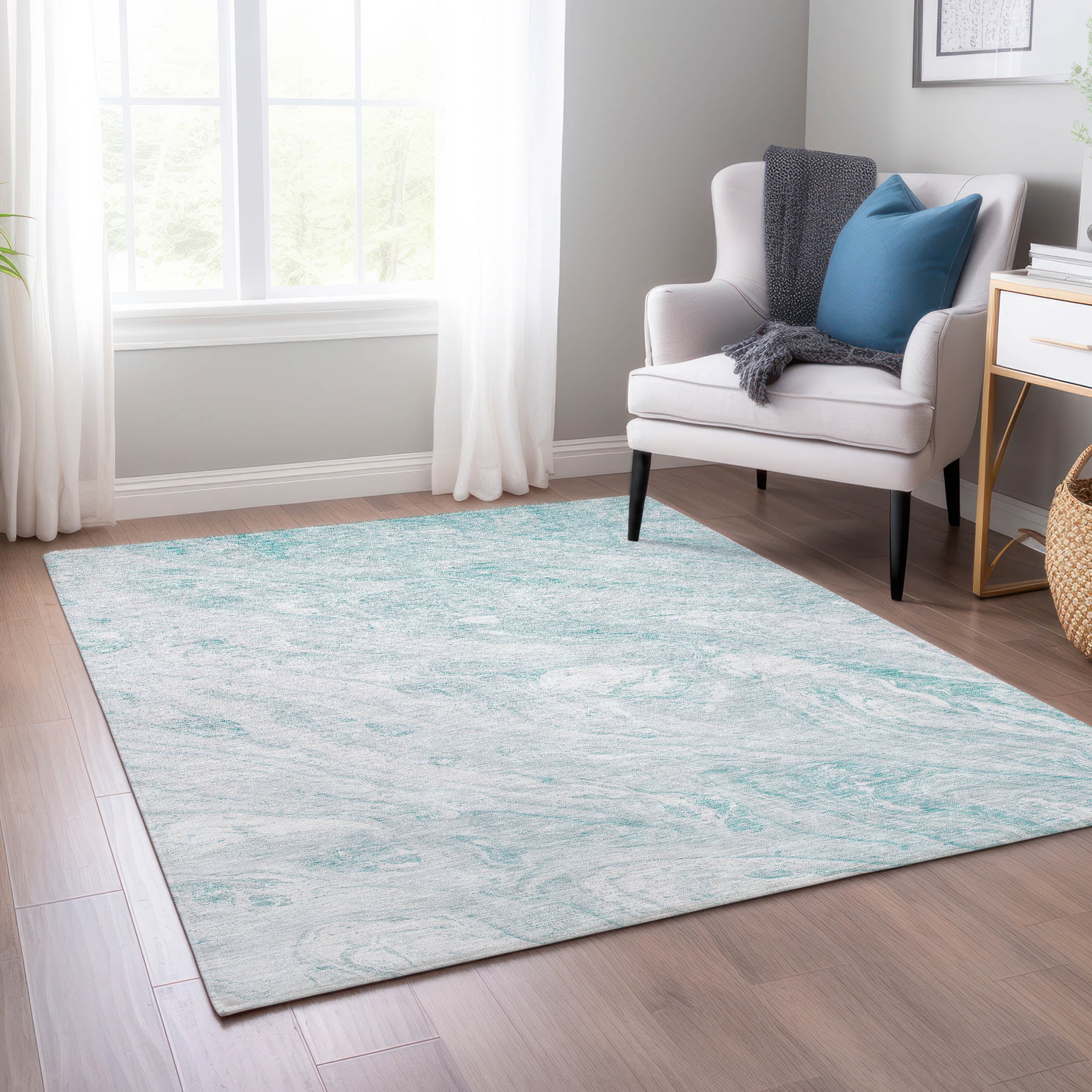 3'x4' Grey Teal Machine Woven UV Treated Modern Abstract Style Indoor Outdoor Accent Rug main image 0