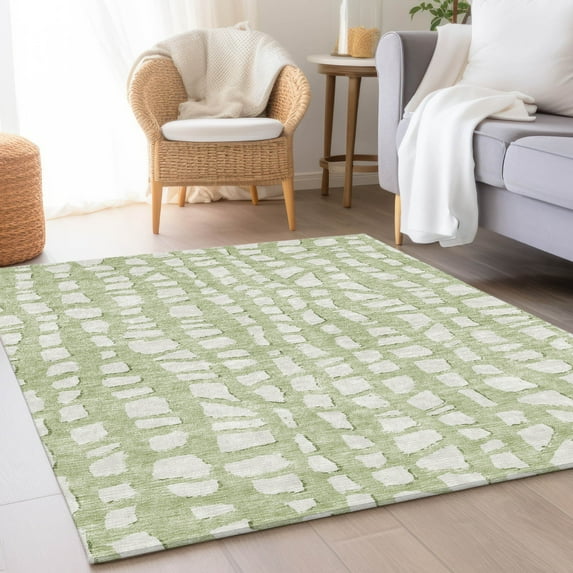 Addison Rugs Chantille Indoor/Outdoor Transitional Squares Aloe Washable Rectangle Rug, 10' x 14'