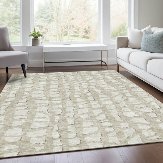 Addison Rugs Chantille Indoor/Outdoor Transitional Squares Beige Washable Rectangle Rug, 10' x 14'