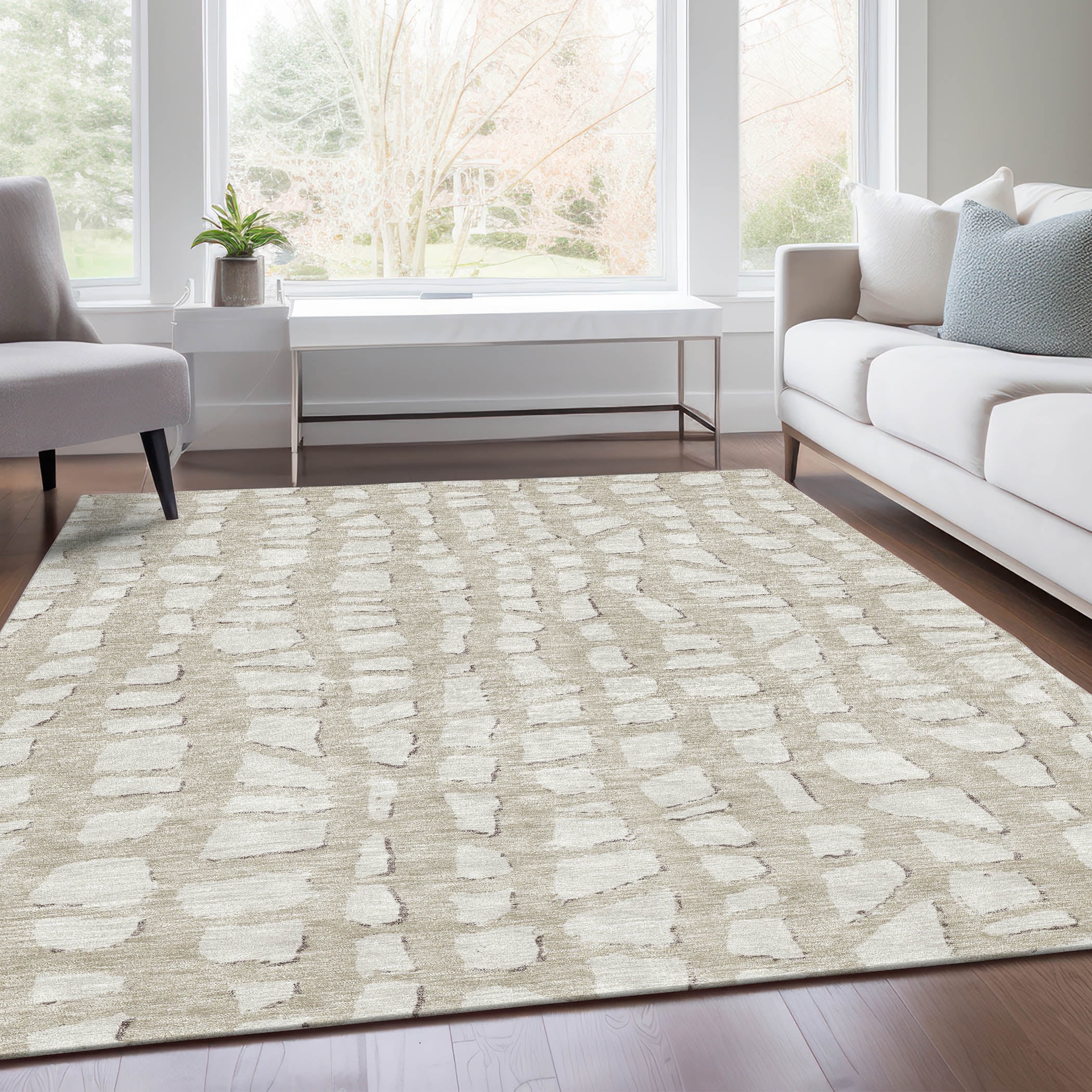 Addison Rugs Chantille Indoor/Outdoor Transitional Squares Beige Washable Rectangle Rug, 3' x 5'