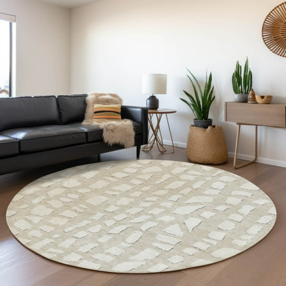 Addison Rugs Chantille Indoor/Outdoor Transitional Squares Beige Washable Round Rug, 8' x 8'