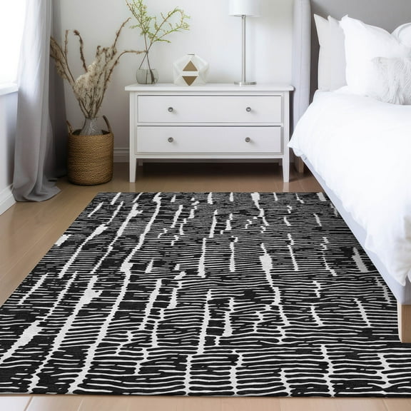 Addison Rugs Chantille Indoor/Outdoor Transitional Lines Black Washable Rectangle Rug, 2'6" x 3'10"