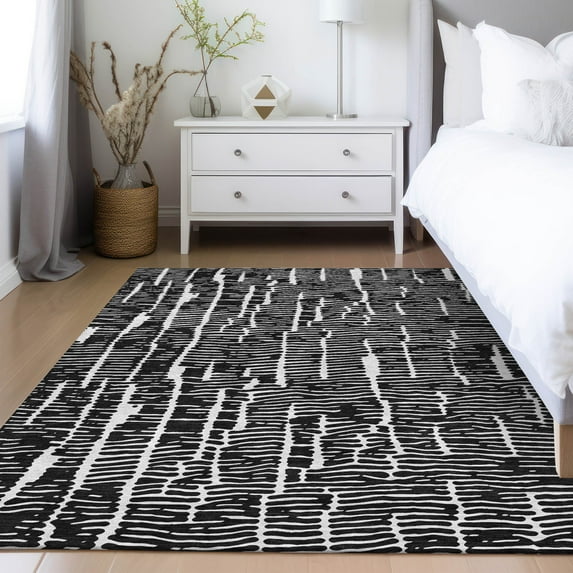 Addison Rugs Chantille Indoor/Outdoor Transitional Lines Black Washable Rectangle Rug, 5' x 7'6"
