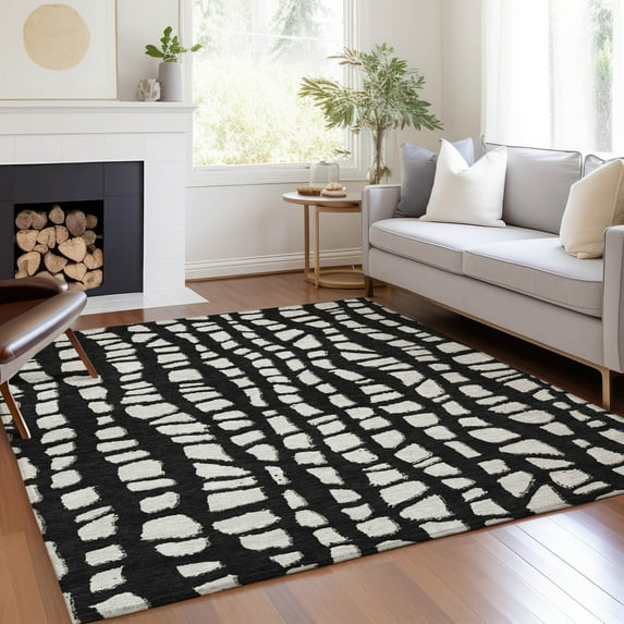 Addison Rugs Chantille Indoor/Outdoor Transitional Squares Black Washable Rectangle Rug, 9' x 12'