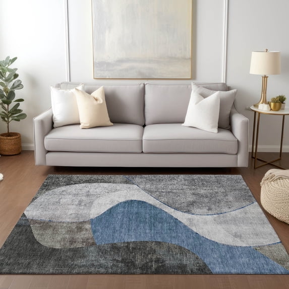 Addison Rugs Chantille Indoor/Outdoor Transitional Art Deco Blue Washable Rectangle Rug, 10' x 14'
