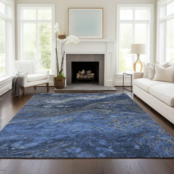 Addison Rugs Chantille Indoor/Outdoor Transitional Abstract Blue Washable Rectangle Rug, 8' x 10'