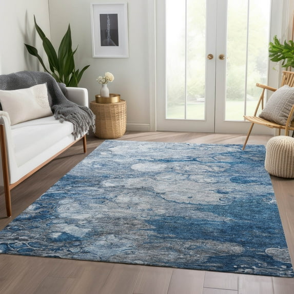 Addison Rugs Chantille Indoor/Outdoor Transitional Abstract Blue Washable Rectangle Rug, 9' x 12'