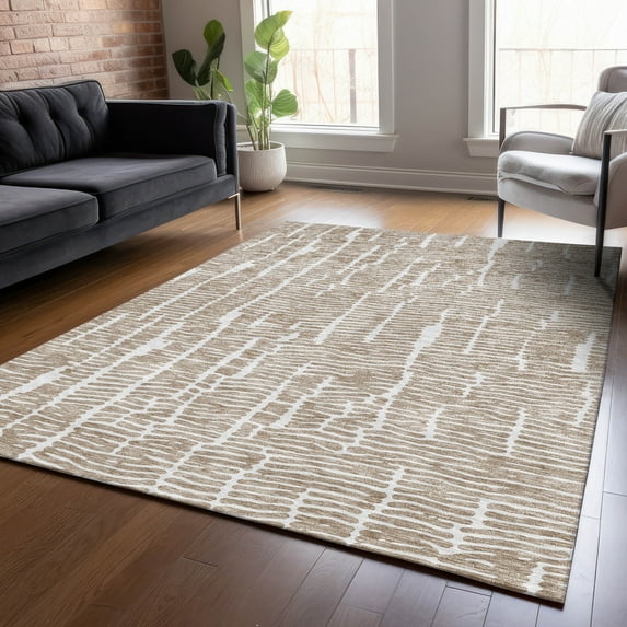 Addison Rugs Chantille Indoor/Outdoor Transitional Lines Brown Washable Rectangle Rug, 10' x 14'