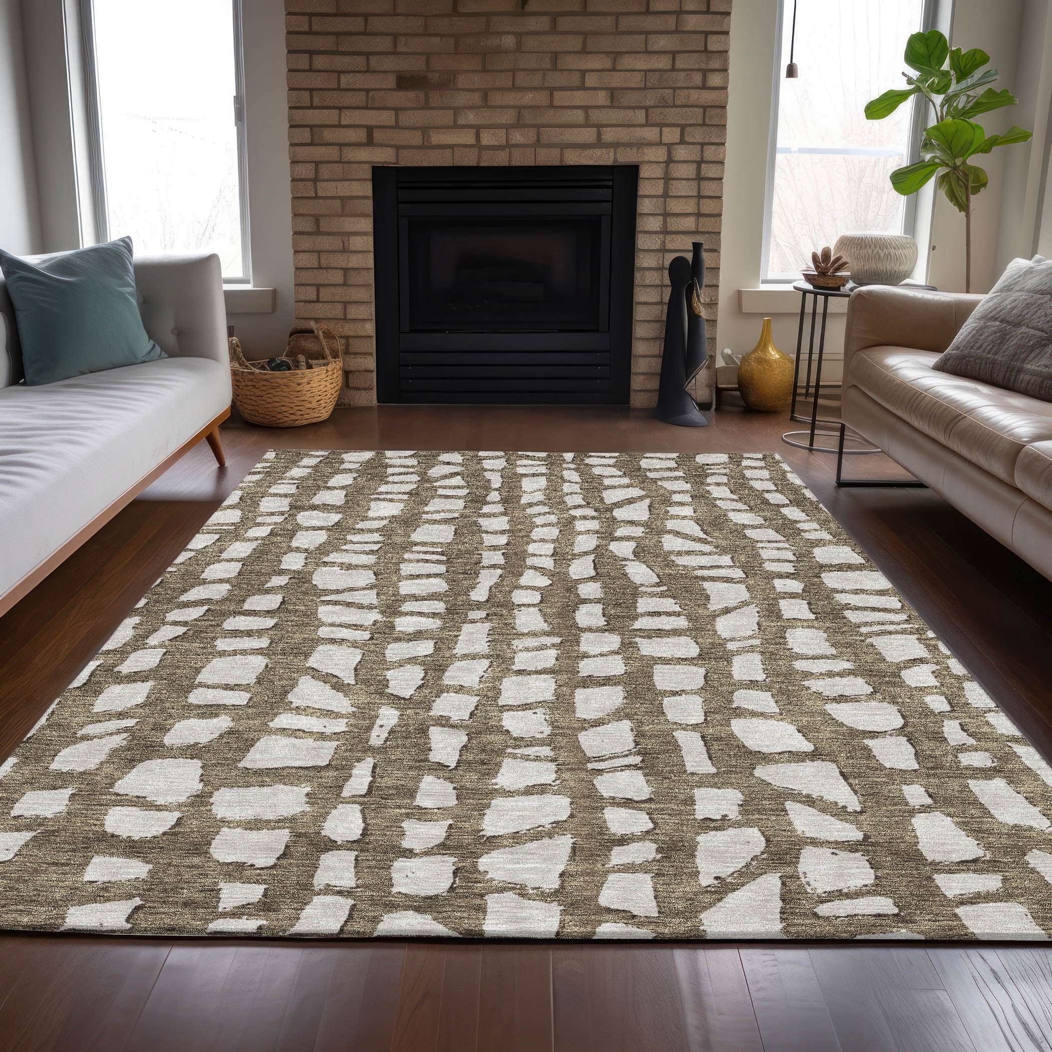 Addison Rugs Chantille Indoor/Outdoor Transitional Squares Brown Washable Rectangle Rug, 10' x 14'