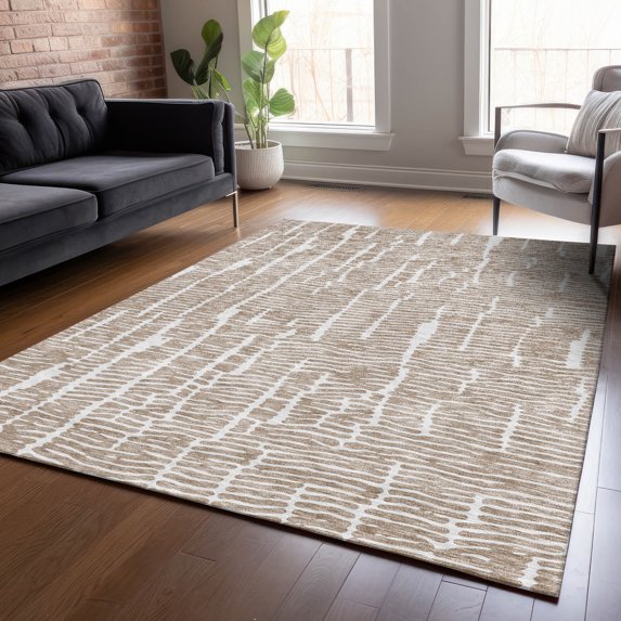 Addison Rugs Chantille Indoor/Outdoor Transitional Lines Brown Washable Rectangle Rug, 3' x 5'