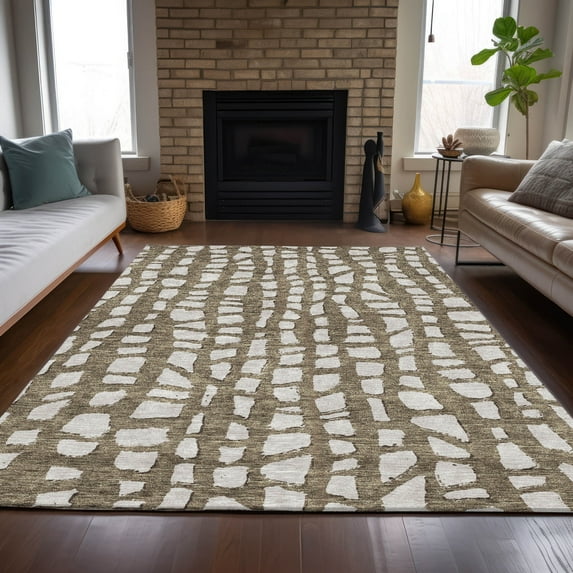 Addison Rugs Chantille Indoor/Outdoor Transitional Squares Brown Washable Rectangle Rug, 5' x 7'6"