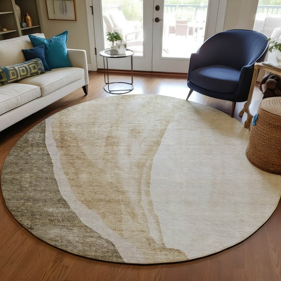 Addison Rugs Chantille Indoor/Outdoor Transitional Abstract Brown Washable Round Rug, 8' x 8'