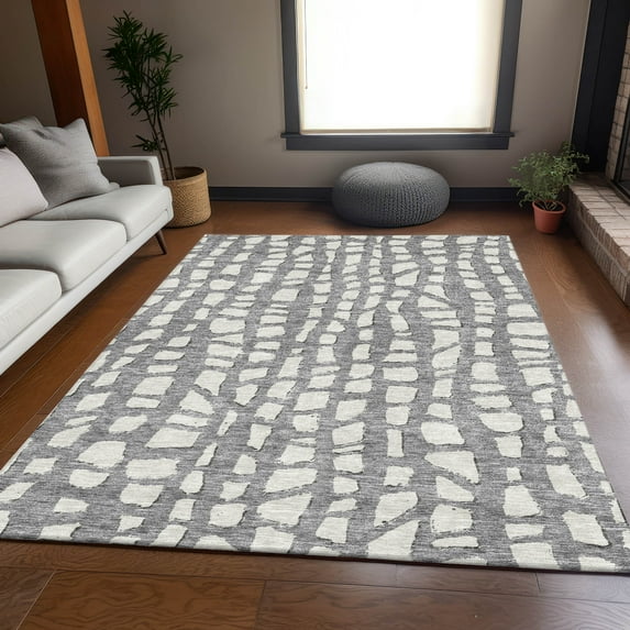 Addison Rugs Chantille Indoor/Outdoor Transitional Squares Gray Washable Rectangle Rug, 2'6" x 3'10"