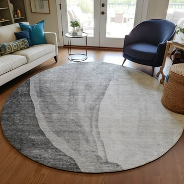 Addison Rugs Chantille Indoor/Outdoor Transitional Abstract Gray Washable Round Rug, 8' x 8'