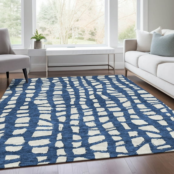 Addison Rugs Chantille Indoor/Outdoor Transitional Squares Navy Washable Rectangle Rug, 8' x 10'
