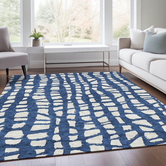 Addison Rugs Chantille Indoor/Outdoor Transitional Squares Navy Washable Rectangle Rug, 9' x 12'