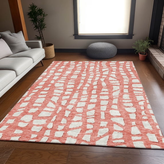 Addison Rugs Chantille Indoor/Outdoor Transitional Squares Salmon Washable Rectangle Rug, 10' x 14'
