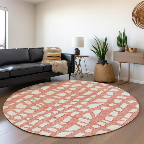 Addison Rugs Chantille Indoor/Outdoor Transitional Squares Salmon Washable Round Rug, 8' x 8'