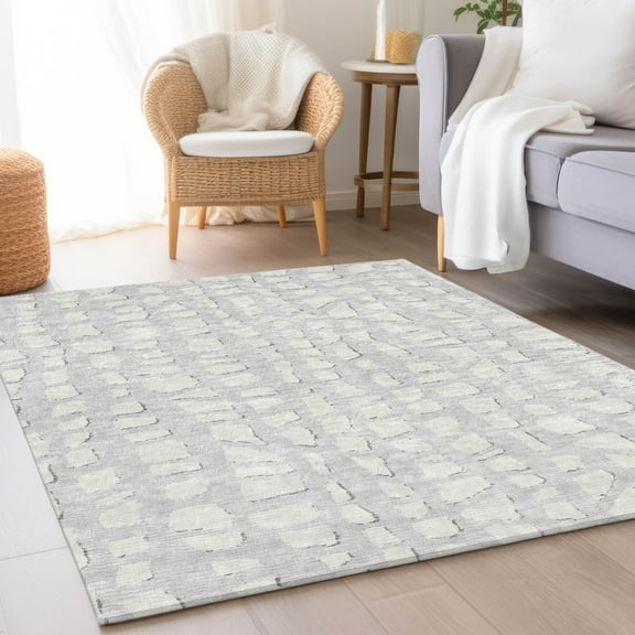 Addison Rugs Chantille Indoor/Outdoor Transitional Squares Silver Washable Rectangle Rug, 10' x 14'