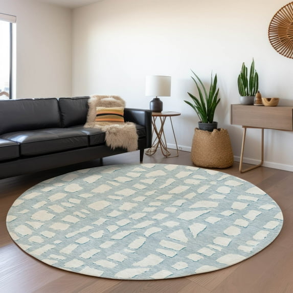 Addison Rugs Chantille Indoor/Outdoor Transitional Squares Sky Washable Round Rug, 8' x 8'