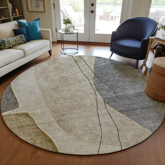 Addison Rugs Chantille Indoor/Outdoor Transitional Modern Taupe Washable Round Rug, 8' x 8'