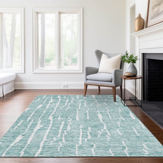 Addison Rugs Chantille Indoor/Outdoor Transitional Lines Teal Washable Rectangle Rug, 10' x 14'