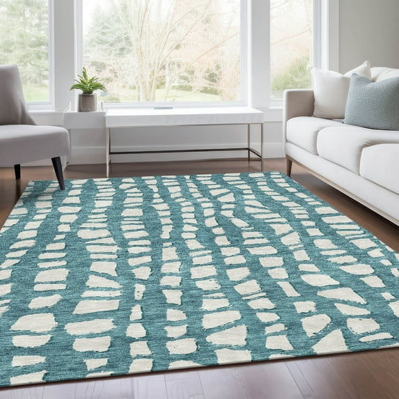 Addison Rugs Chantille Indoor/Outdoor Transitional Squares Teal Washable Rectangle Rug, 2'6" x 3'10"