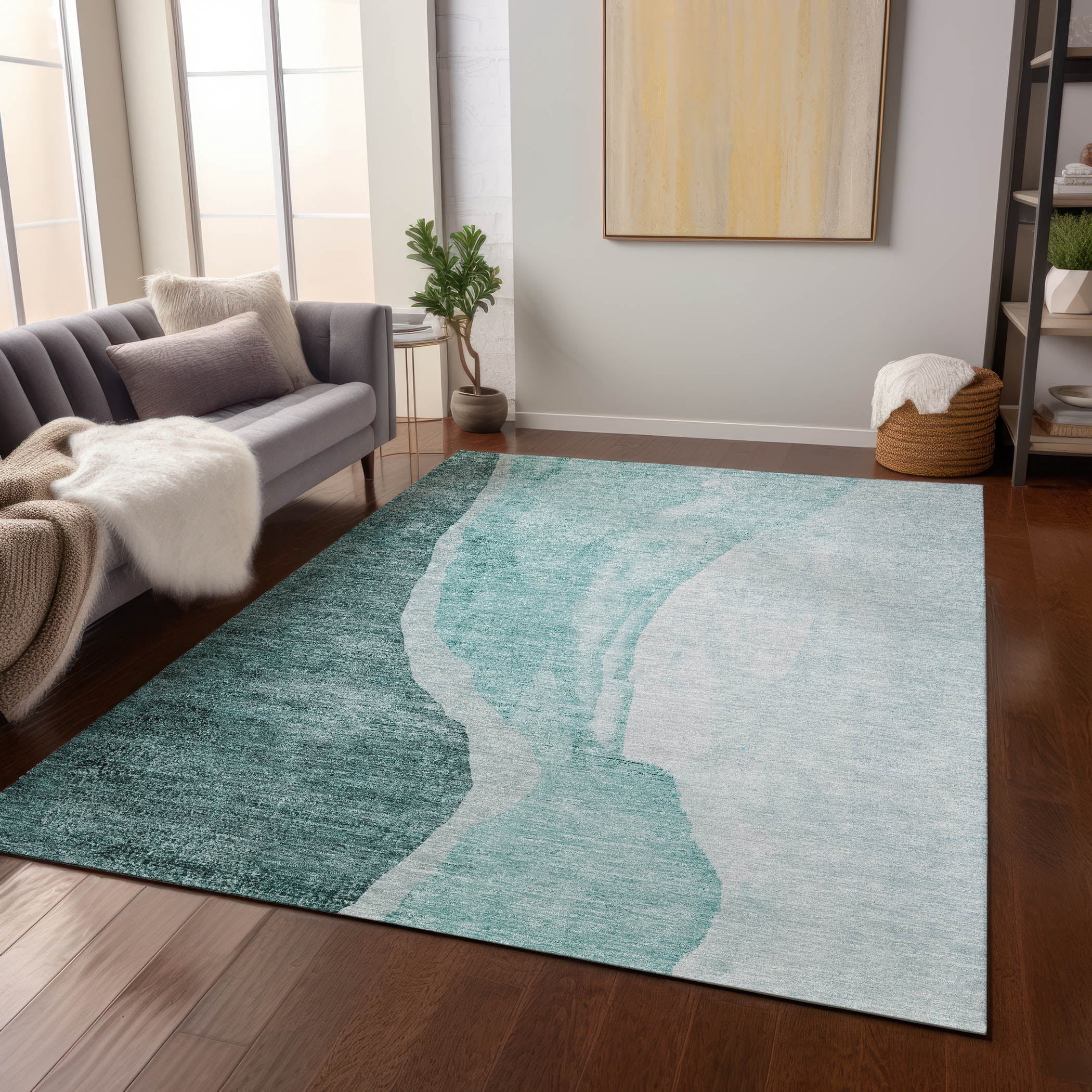 Teel Rag Addison Rugs Chantille Indoor/Outdoor Transitional Abstract Teal ...