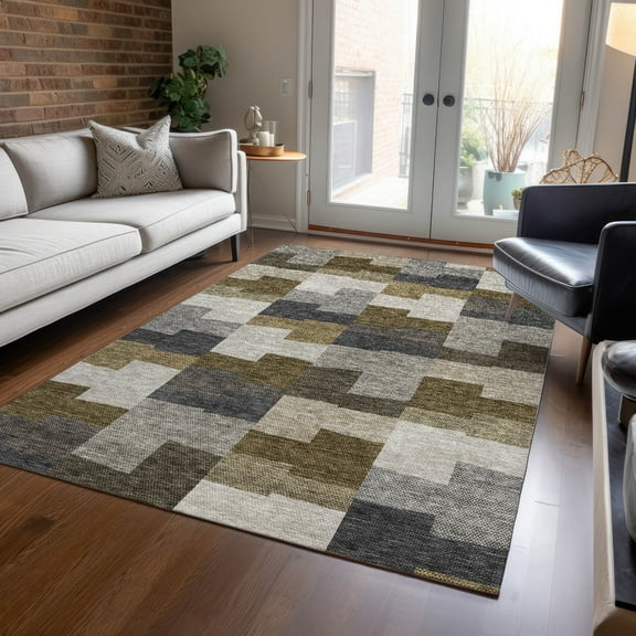Addison Rugs Chantille Indoor/Outdoor Transitional Geometric Brown Washable Rectangle Rug, 5' x 7'6"