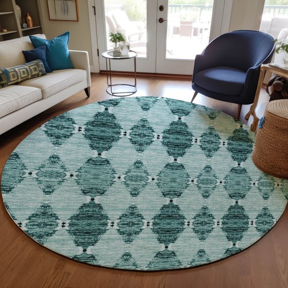 Addison Rugs Chantille Indoor/Outdoor Transitional Moroccan Teal Washable Round Rug, 8' x 8'