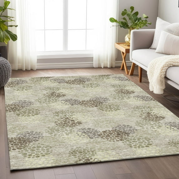 Addison Rugs Chantille Indoor/Outdoor Transitional Circles Beige Washable Rectangle Rug, 5' x 7'6"