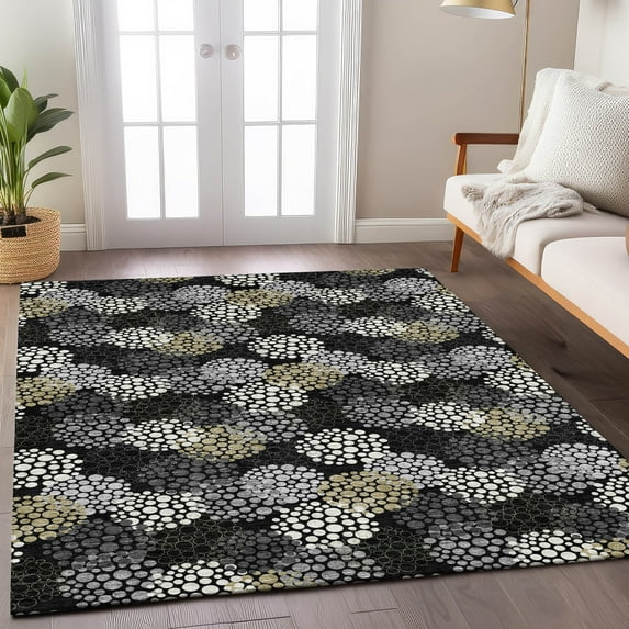 Addison Rugs Chantille Indoor/Outdoor Transitional Circles Black Washable Rectangle Rug, 3' x 5'
