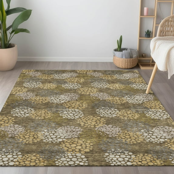 Addison Rugs Chantille Indoor/Outdoor Transitional Circles Brown Washable Rectangle Rug, 8' x 10'