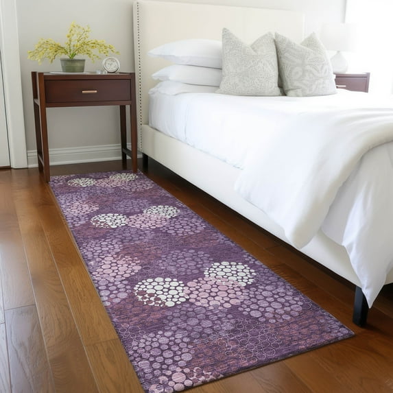 Addison Rugs Chantille Indoor/Outdoor Transitional Circles Eggplant Washable Runner Rug, 2'3" x 7'6"