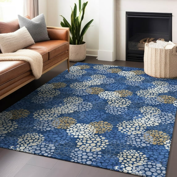 Addison Rugs Chantille Indoor/Outdoor Transitional Circles Navy Washable Rectangle Rug, 3' x 5'