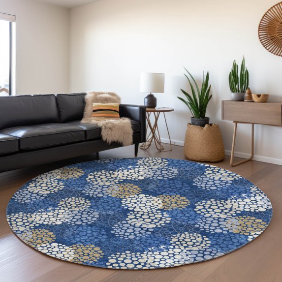 Addison Rugs Chantille Indoor/Outdoor Transitional Circles Navy Washable Round Rug, 8' x 8'