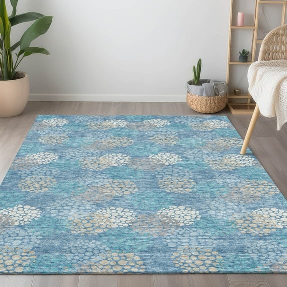Addison Rugs Chantille Indoor/Outdoor Transitional Circles Sky Washable Rectangle Rug, 9' x 12'