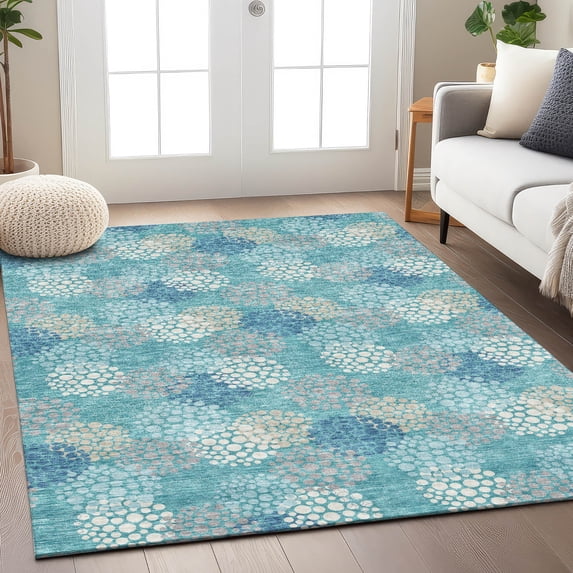 Addison Rugs Chantille Indoor/Outdoor Transitional Circles Teal Washable Rectangle Rug, 2'6" x 3'10"