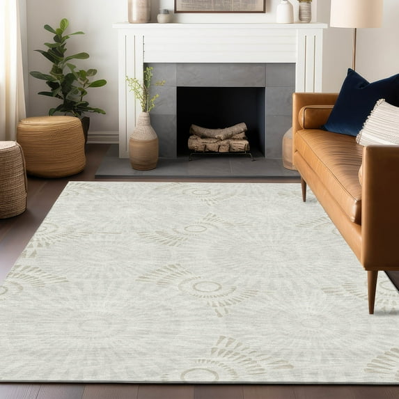 Addison Rugs Chantille Indoor/Outdoor Transitional Circles Ivory Washable Rectangle Rug, 8' x 10'