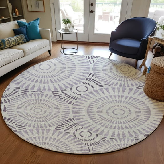 Addison Rugs Chantille Indoor/Outdoor Transitional Circles Lavender Washable Round Rug, 8' x 8'