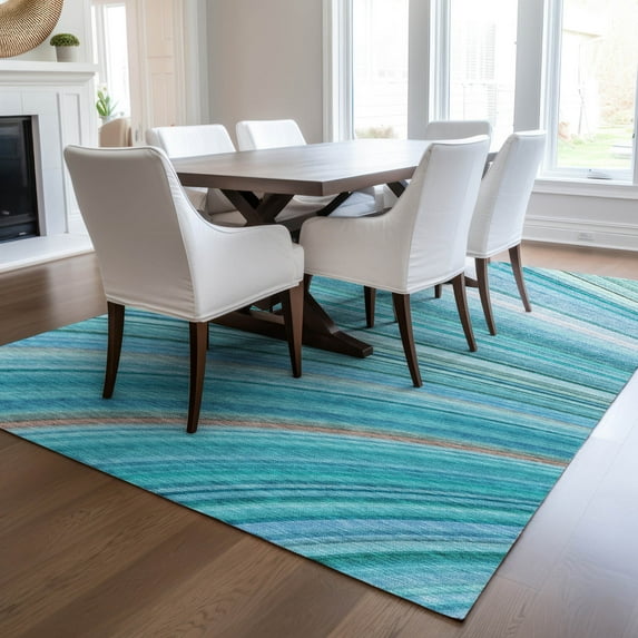 Addison Rugs Chantille Indoor/Outdoor Transitional Waves Teal Washable Rectangle Rug, 2'6" x 3'10"