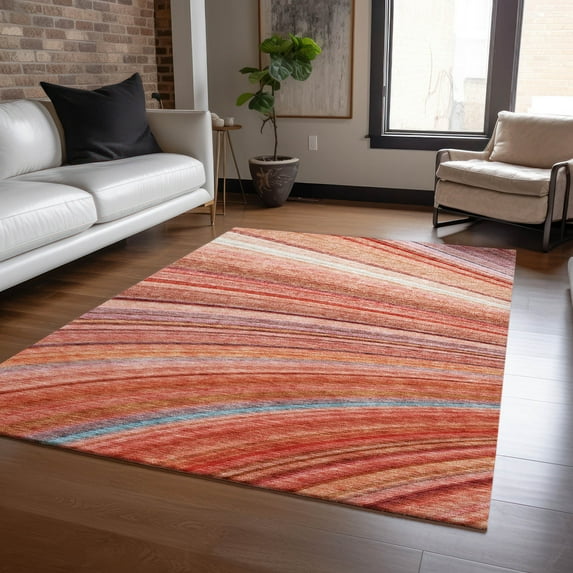 Addison Rugs Chantille Indoor/Outdoor Transitional Stripes Terracotta Washable Rectangle Rug, 5' x 7'6"