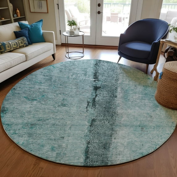 Addison Rugs Chantille Indoor/Outdoor Transitional Modern Teal Washable Round Rug, 8' x 8'